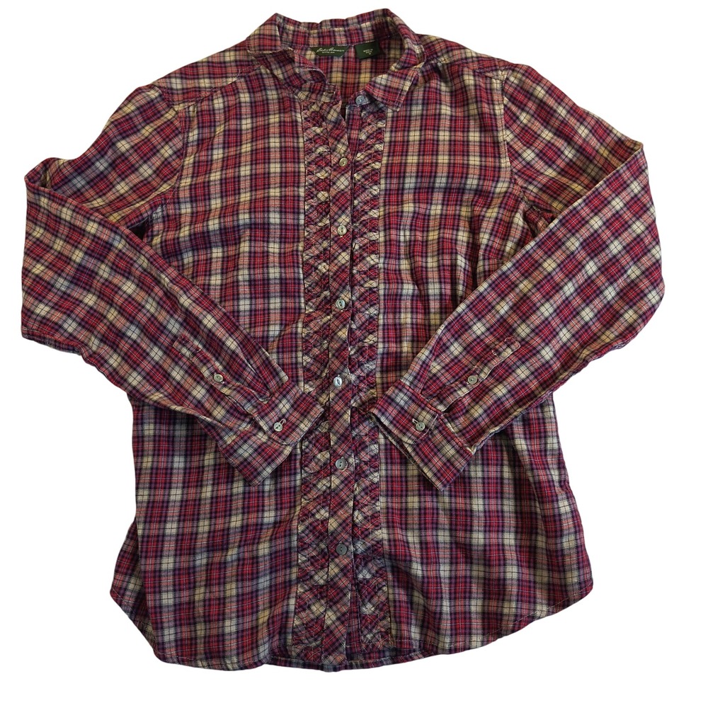 Eddie Bauer Plaid Button Front Shirt Women's‎ Medium Long Sleeve Casual Top